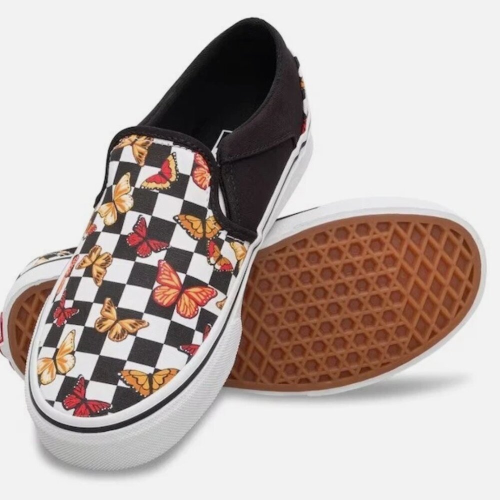 Vans Black & White Butterfly Slip-Ons SZ 7